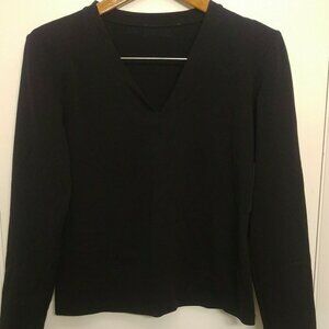 ANTHROPOLOGIE One Girl Who Women's Long Sleeve Med Black V Neck Top STRETCH
